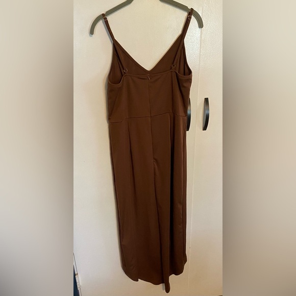 Women's Spaghetti Straps Ruched Wrap Split Hem Sleeveless Zipper Midi Dress, L - Picture 4 of 5